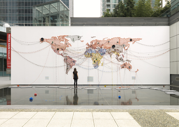 Reena Saini Kallat, Woven Chronicle, 2015. Circuit boards, speakers, electrical wires and fittings, site-specific installation at Vancouver Art Gallery Offsite. Photo: Rachel Topham, Vancouver Art Gallery.