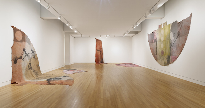 Duane Linklater, can the circle be unbroken 1–5, 2019. Installation view, mymothersside, Frye Art Museum, Seattle, 2021. Collection SFMOMA. Photo: Jueqian Fang. 