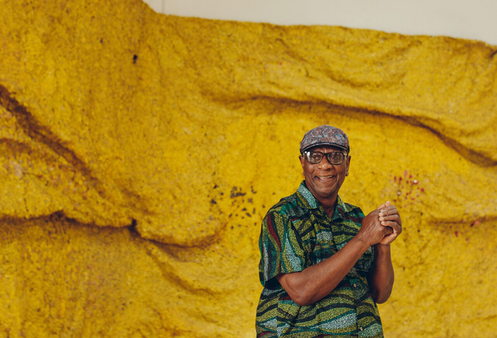 El Anatsui in his studio in Tema, Ghana, 2024. Courtesy of El Anatsui. © El Anatsui. Photo: Gus Sarkodee. 